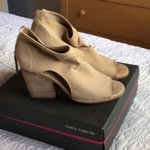 Vince Camuto Beige Peep-Toe Block Heels